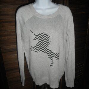 Unicorn black & white zigzag print grey sweater, Medium